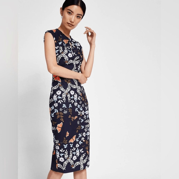 Ted Baker Kairra Kyoto Gardens Sheath‎ Dress Blue Butterfly Print 2 US (0 Ted) - Picture 1 of 12